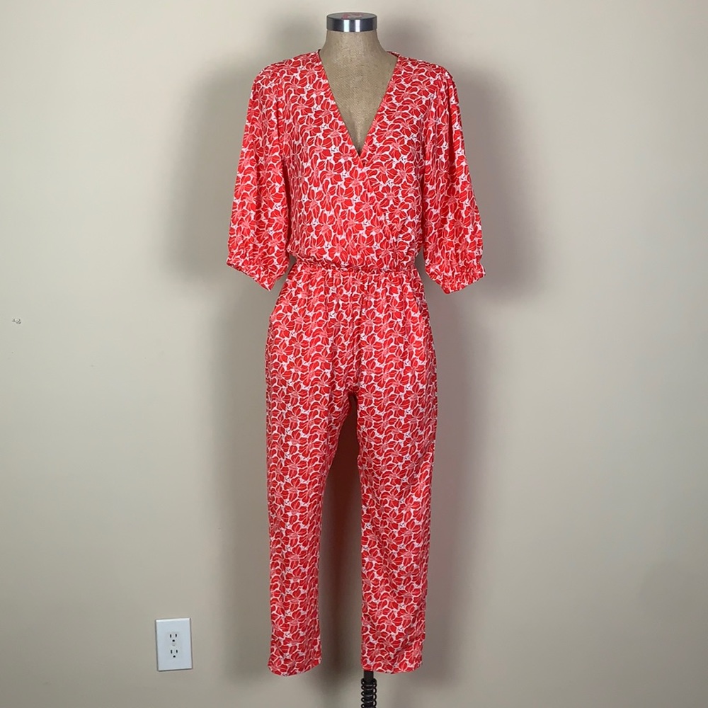 Vici Red Floral Print V-Neck Jumpsuit